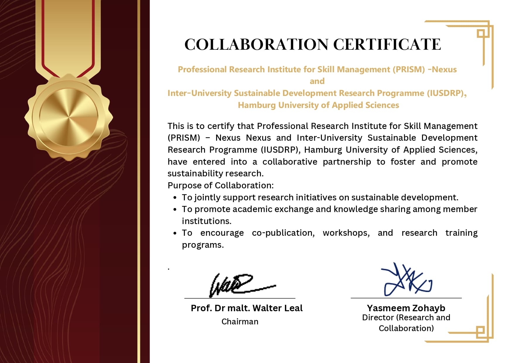Inter-University Sustainable Development Research Programme (IUSDRP) - certificate